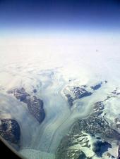 View from the window of the plane over Greenland
